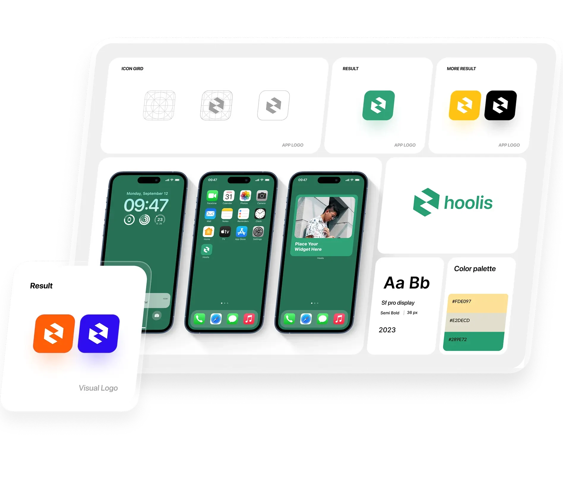 Branding and Identity Design mockup showcasing mobile app screens and logo elements by MRA Marketer