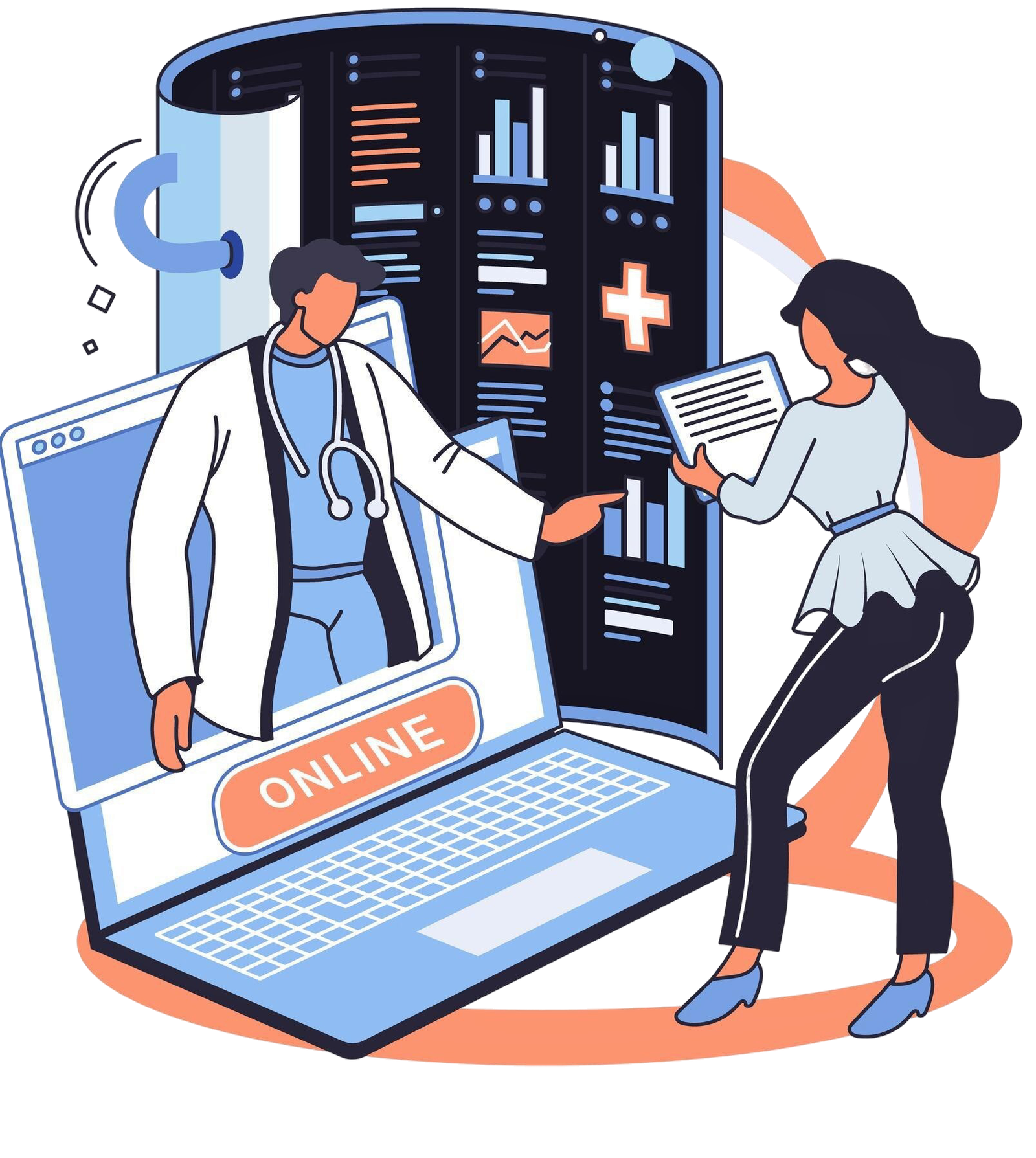 Doctor consulting a patient through telemedicine platform – Specialty and Medical Marketing illustration
